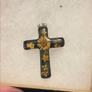 Floral Resin Cross Pendant